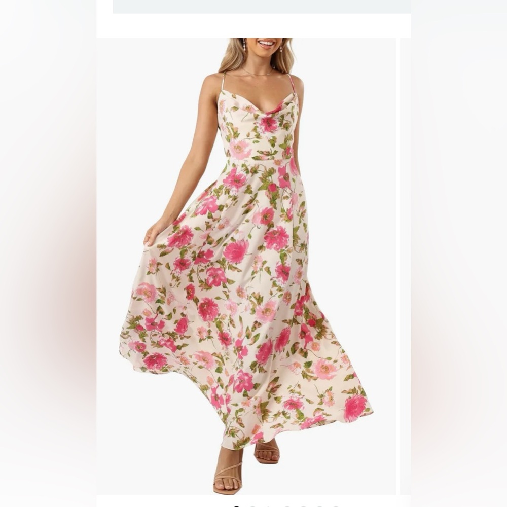 Petal & Pup Cream Maxi Dress with Pink Floral Print